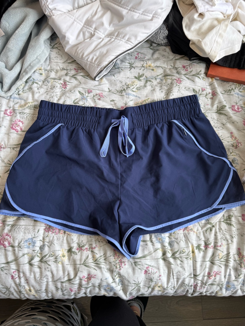 Navy Blue Crop Top with Light Blue Trim